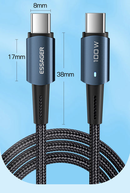 100W USB-C Fast Charging Cable - PD QC 4.0 Data Sync Cord for Laptop & Phone
