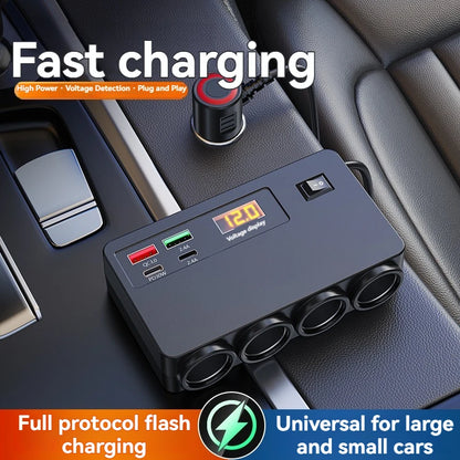 120W 4-Port Fast Car Charger Adapter - QC3.0 PD USB Type-C Auto Power Outlet