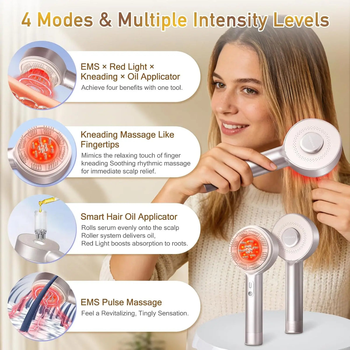 4-in-1 Electric Scalp Massager & Hair Growth Serum Applicator Brush