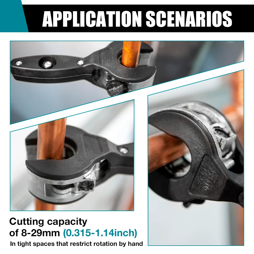 Ratchet Pipe Cutter 8-29mm with Deburring Tool - Universal Tubing Cutter for Tight Spaces