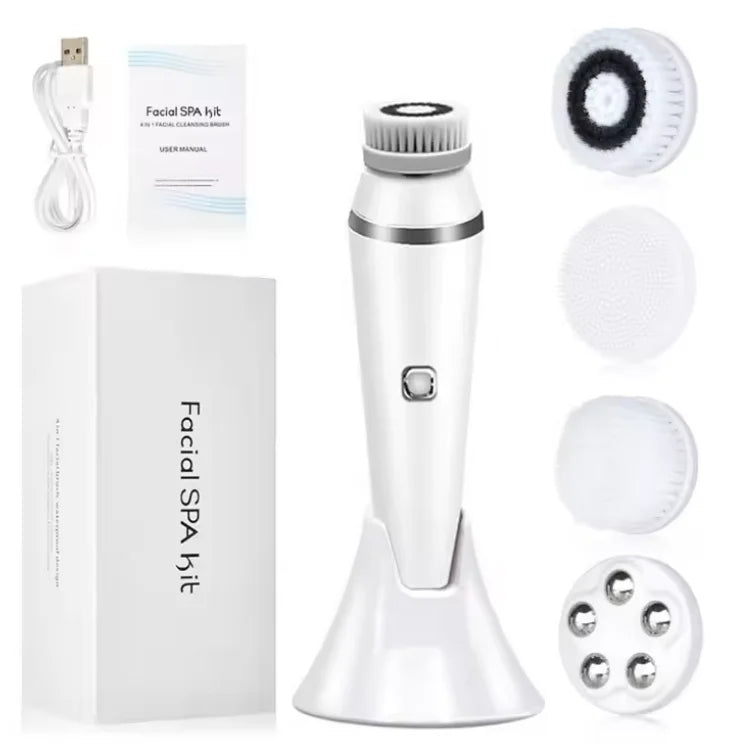 4-in-1 Electric Facial Cleansing Brush - Waterproof Rechargeable Skin Spa Kit