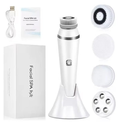 4-in-1 Electric Facial Cleansing Brush - Waterproof Rechargeable Skin Spa Kit