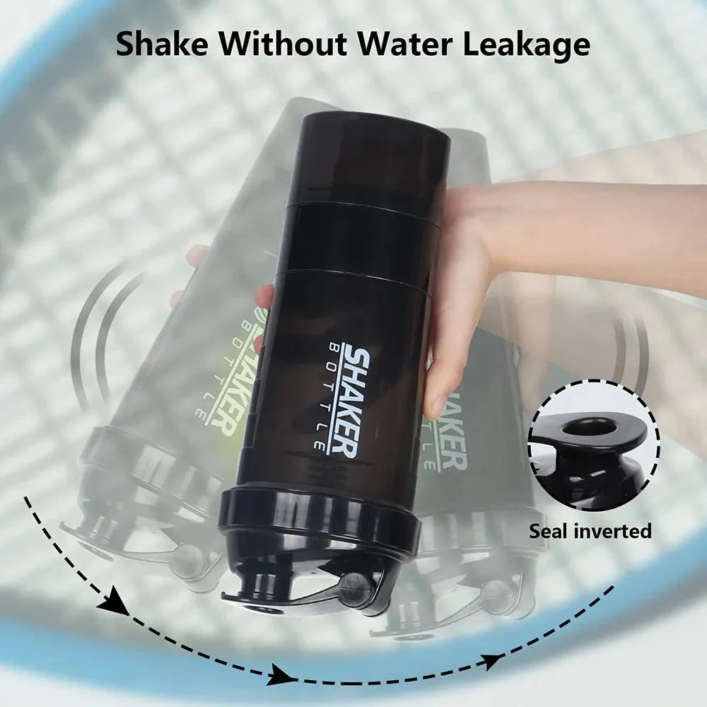 3-Layer Portable Protein Shaker Bottle - Leak-Proof Gym Mixing Cup - 4