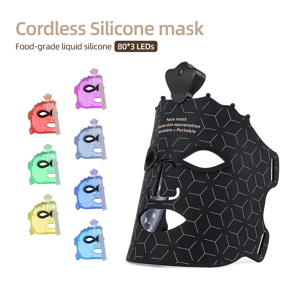 Wireless 7-Color LED Light Therapy Silicone Face Mask for Skin Care