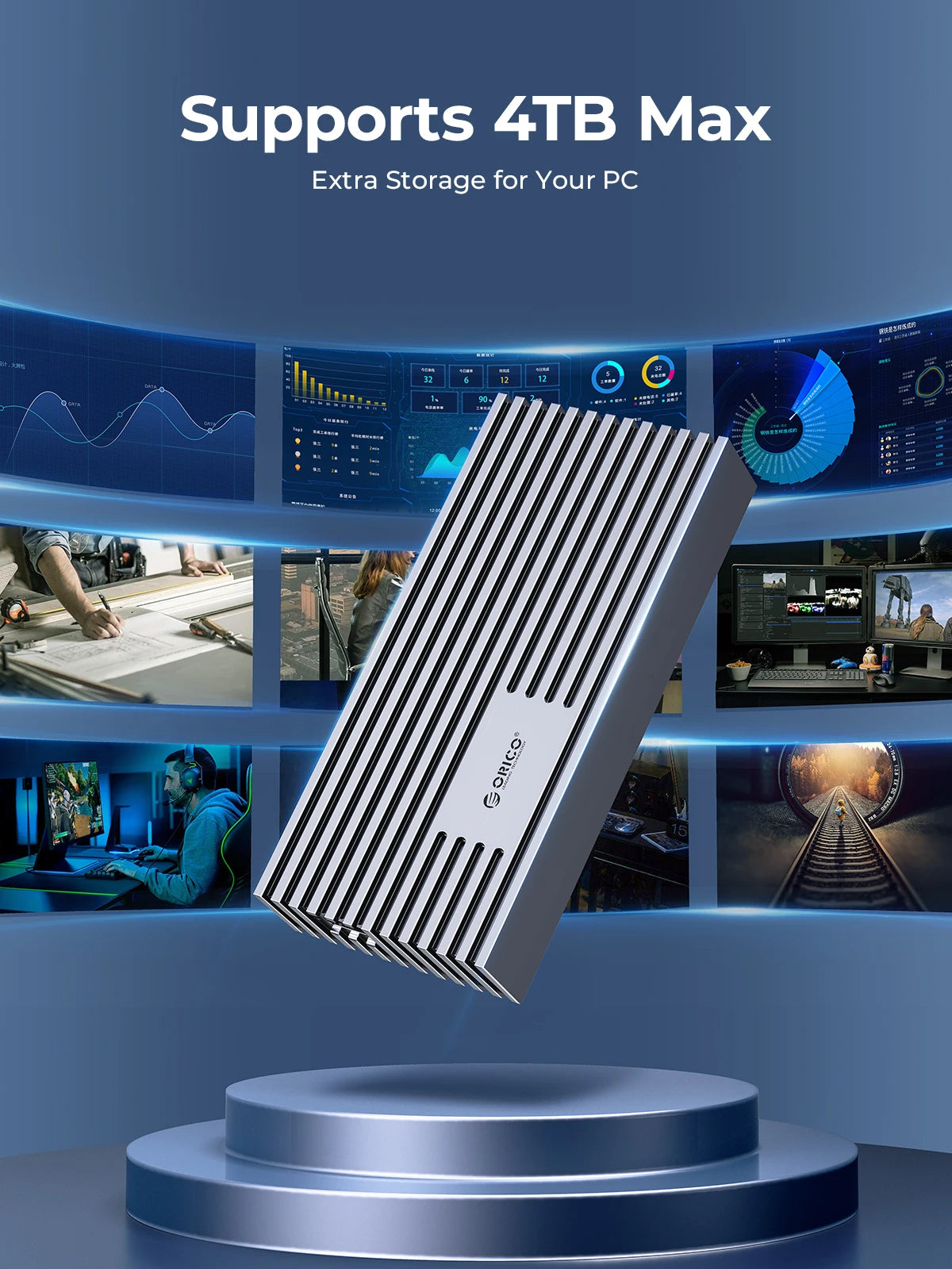 ORICO NVMe M.2 SSD Enclosure 40Gbps USB4 External Case for PCIe SSD - 15