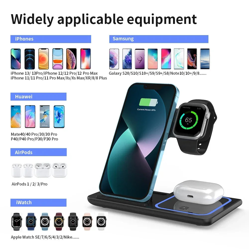 3-in-1 Foldable Wireless Charging Station for iPhone, Apple Watch & AirPods