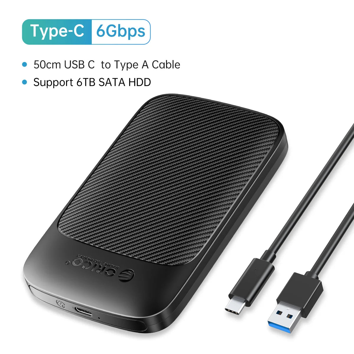 ORICO 2.5" USB 3.1 Type-C HDD/SSD Enclosure - 6Gbps Portable Hard Drive Case - 34