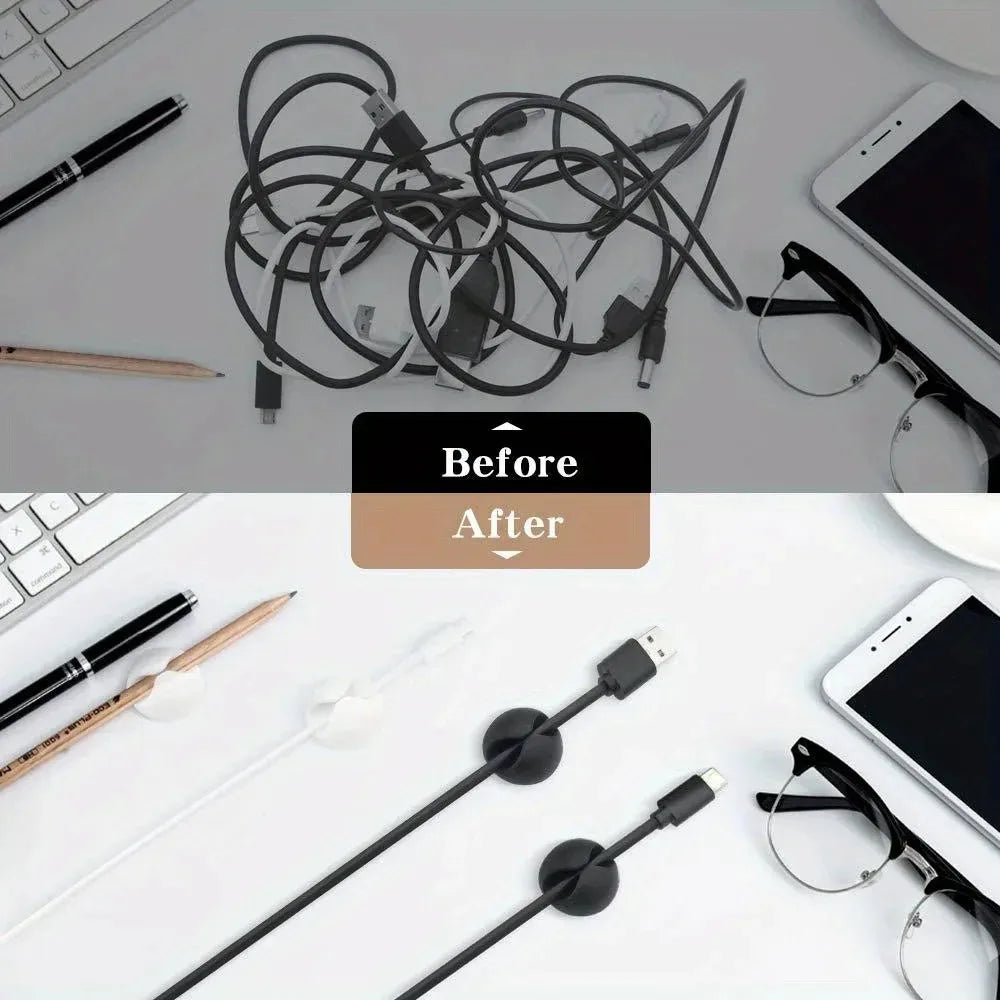 Adhesive Cable Organizer Clips – Tidy Desk Cord Holder for USB & Data Cables - 10