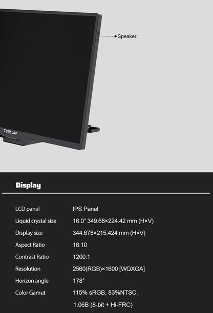 16" QHD Stackable Portable Monitor - Dual Screen Laptop Display 2560x1600