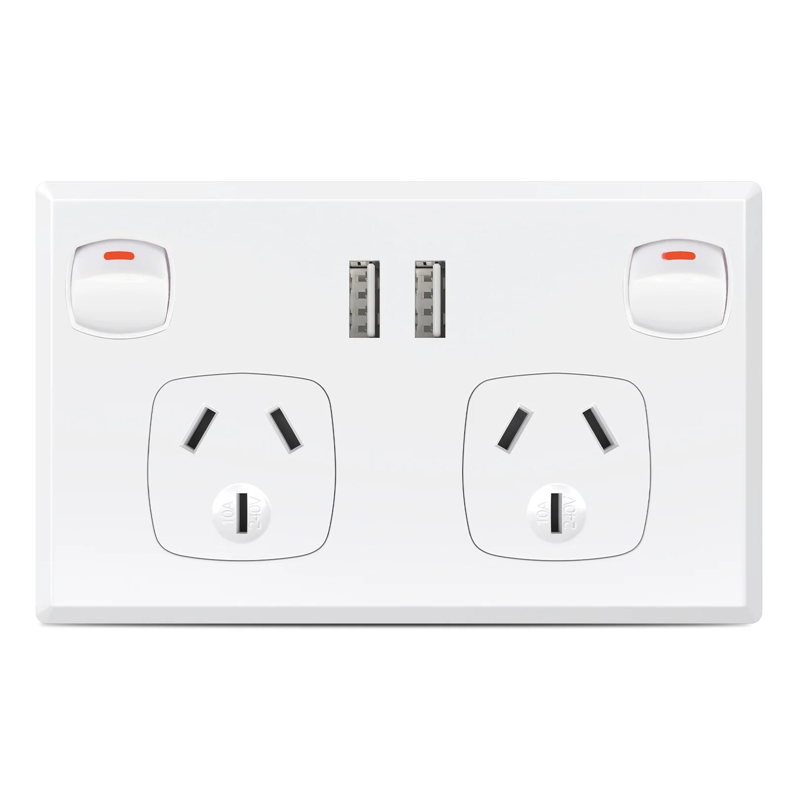 Australian Standard Dual Wall Socket with USB Ports & 2-Gang Switch - 1