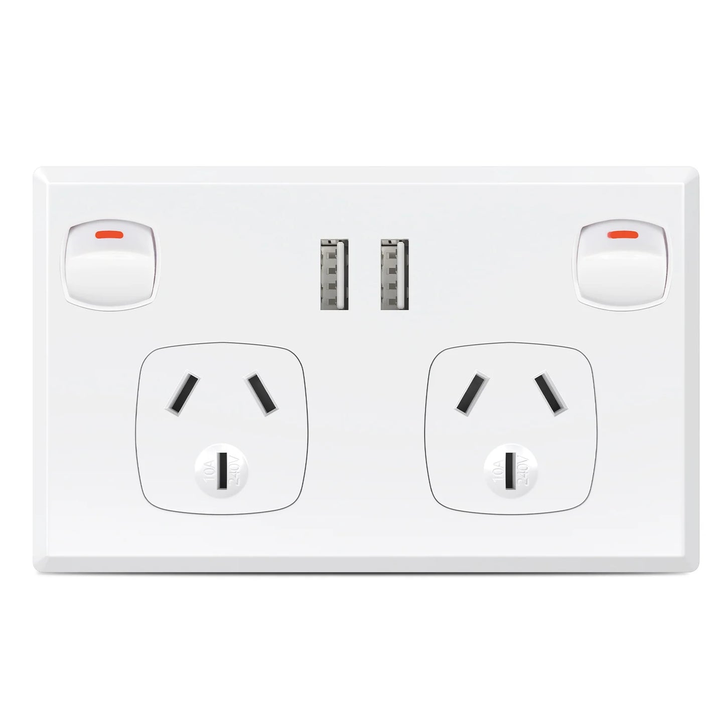 Australian Standard Dual Wall Socket with USB Ports & 2-Gang Switch