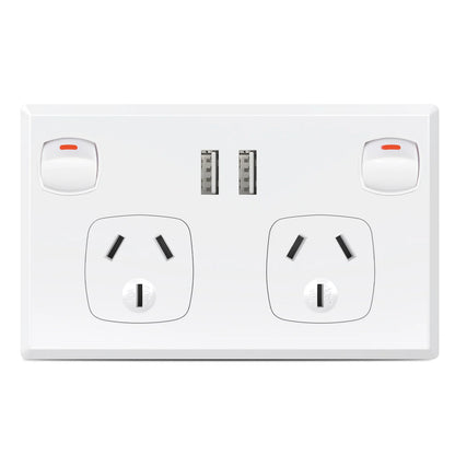 Australian Standard Dual Wall Socket with USB Ports & 2-Gang Switch