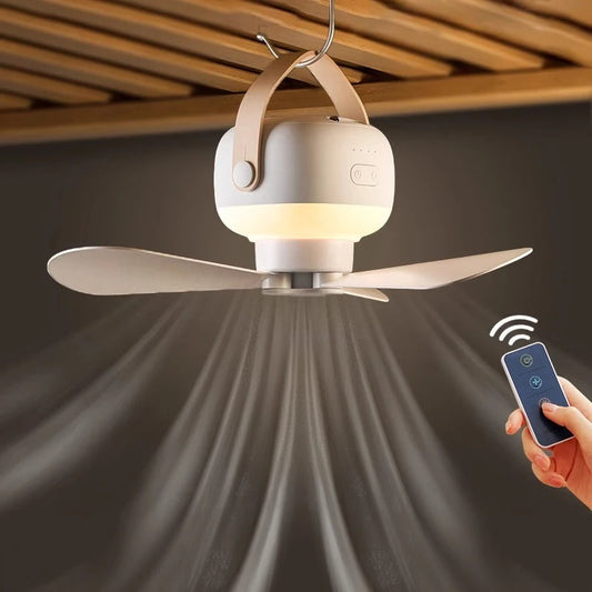 Rechargeable Portable Ceiling Fan & Desktop Tripod Fan with LED Light & Remote