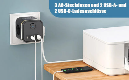7-in-1 European Power Strip Cube with 4 USB/Type-C Fast Charging Ports