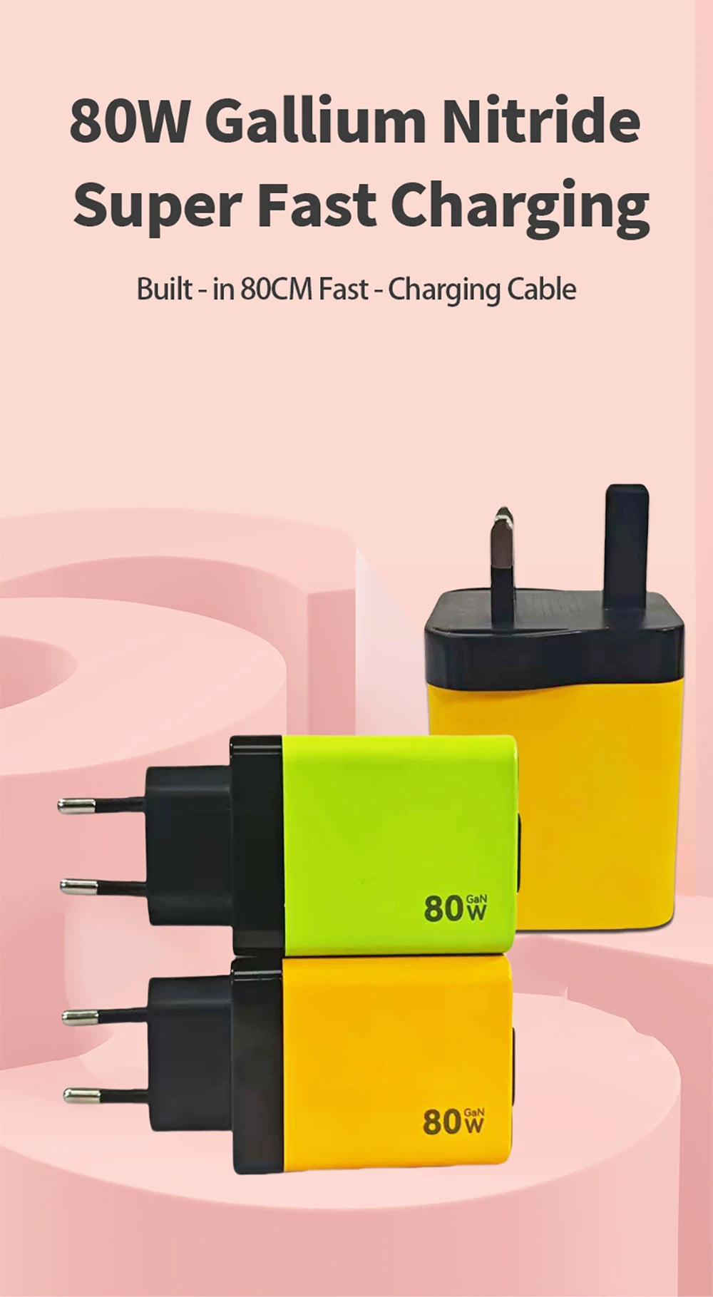 80W Fast USB-C Car Charger with Retractable Cable for iPhone & Laptop - 7
