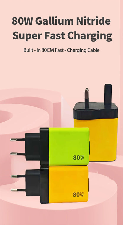 80W Fast USB-C Car Charger with Retractable Cable for iPhone & Laptop