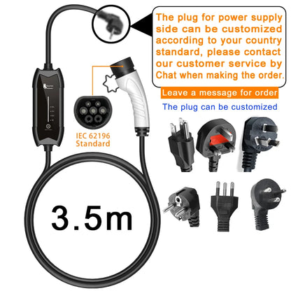 Portable EV Charger 3.5KW Level 2 Electric Vehicle Charging Cable 16A