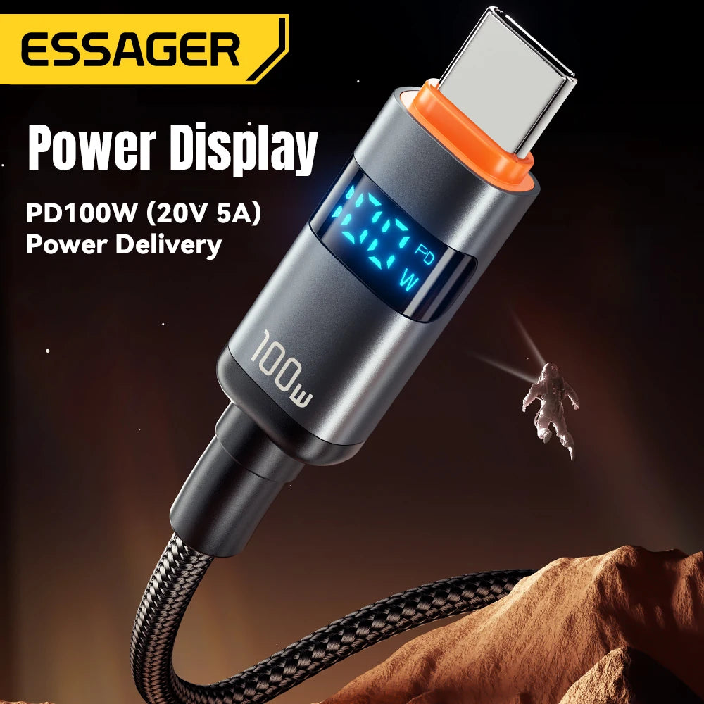 100W USB-C to USB-C Fast Charging Cable with LED Display