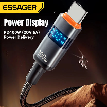 100W USB-C to USB-C Fast Charging Cable with LED Display