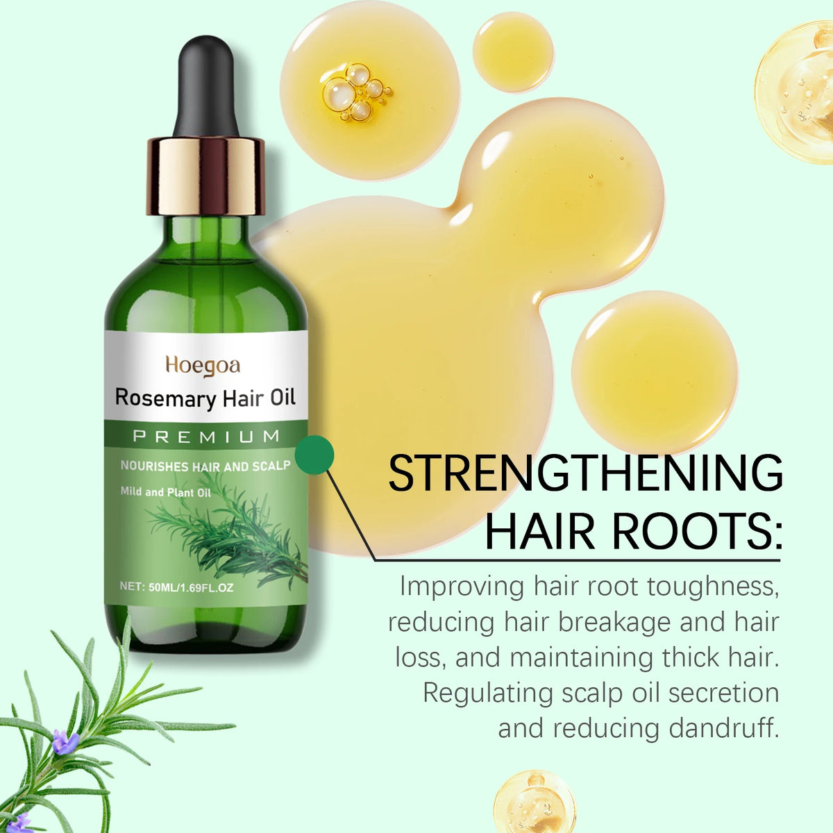 Rosemary Hair Growth Oil - Natural Scalp Nourishing & Hair Thickening Serum