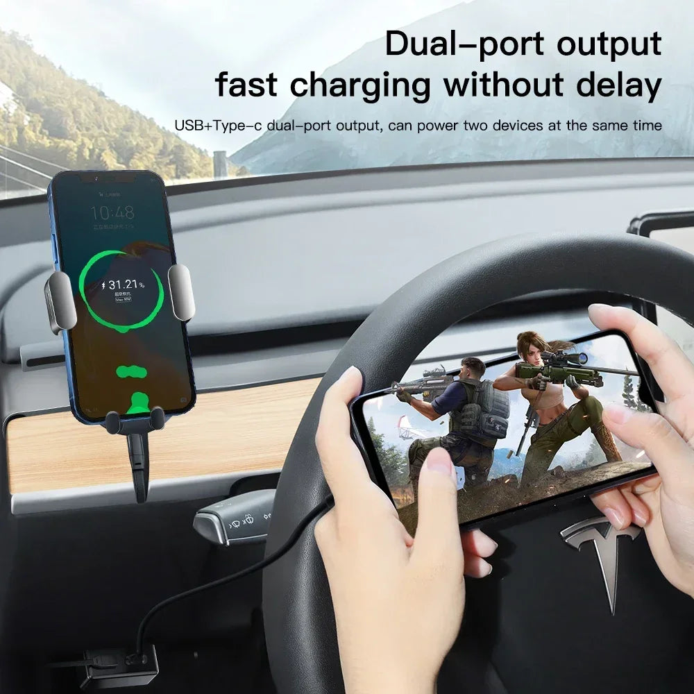 48W Dual USB OBD Fast Charger Adapter for Tesla Model 3, Y, S, X | PD Type-C & USB-A - 3