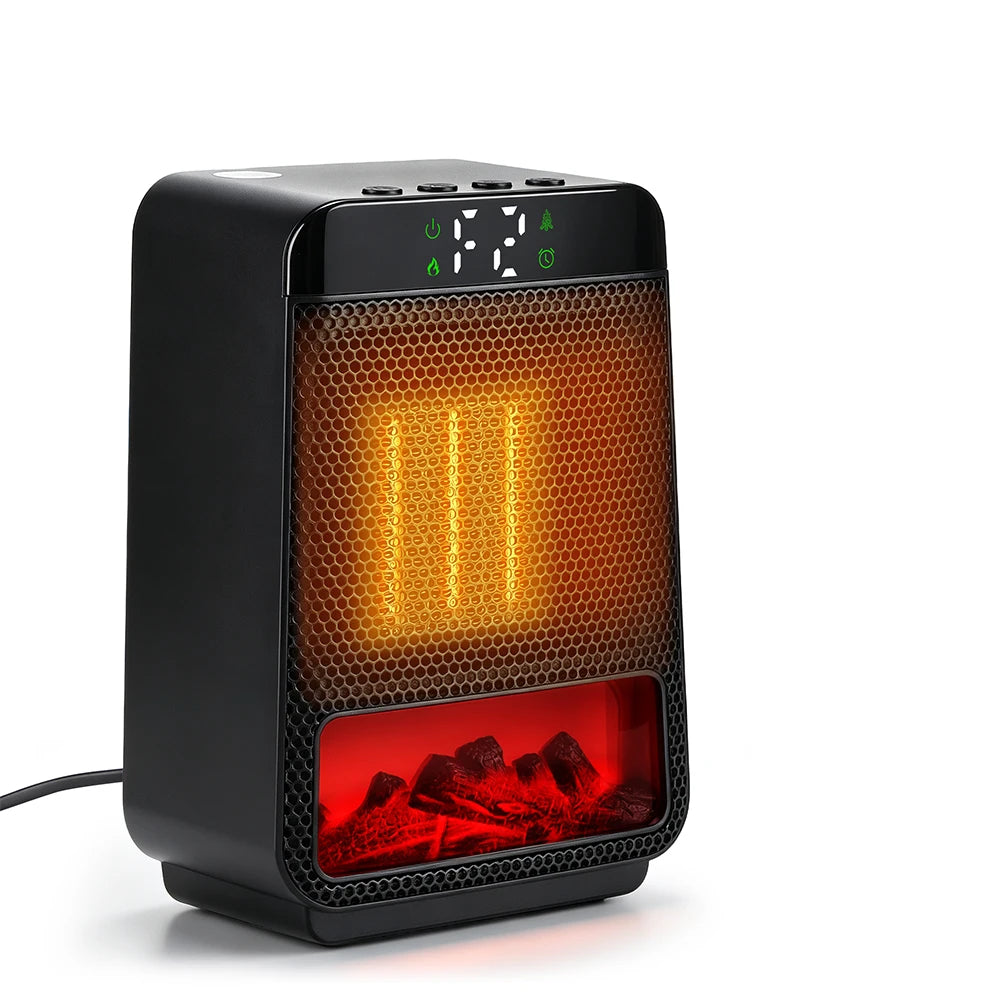Portable Electric Ceramic Space Heater with Ambient Flame Light & Timer