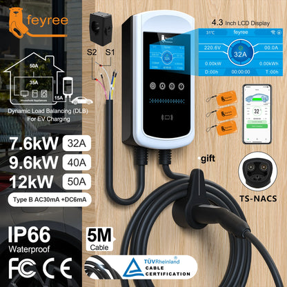 Smart EV Home Charging Station - 7kW-12kW WiFi App Control Wallbox