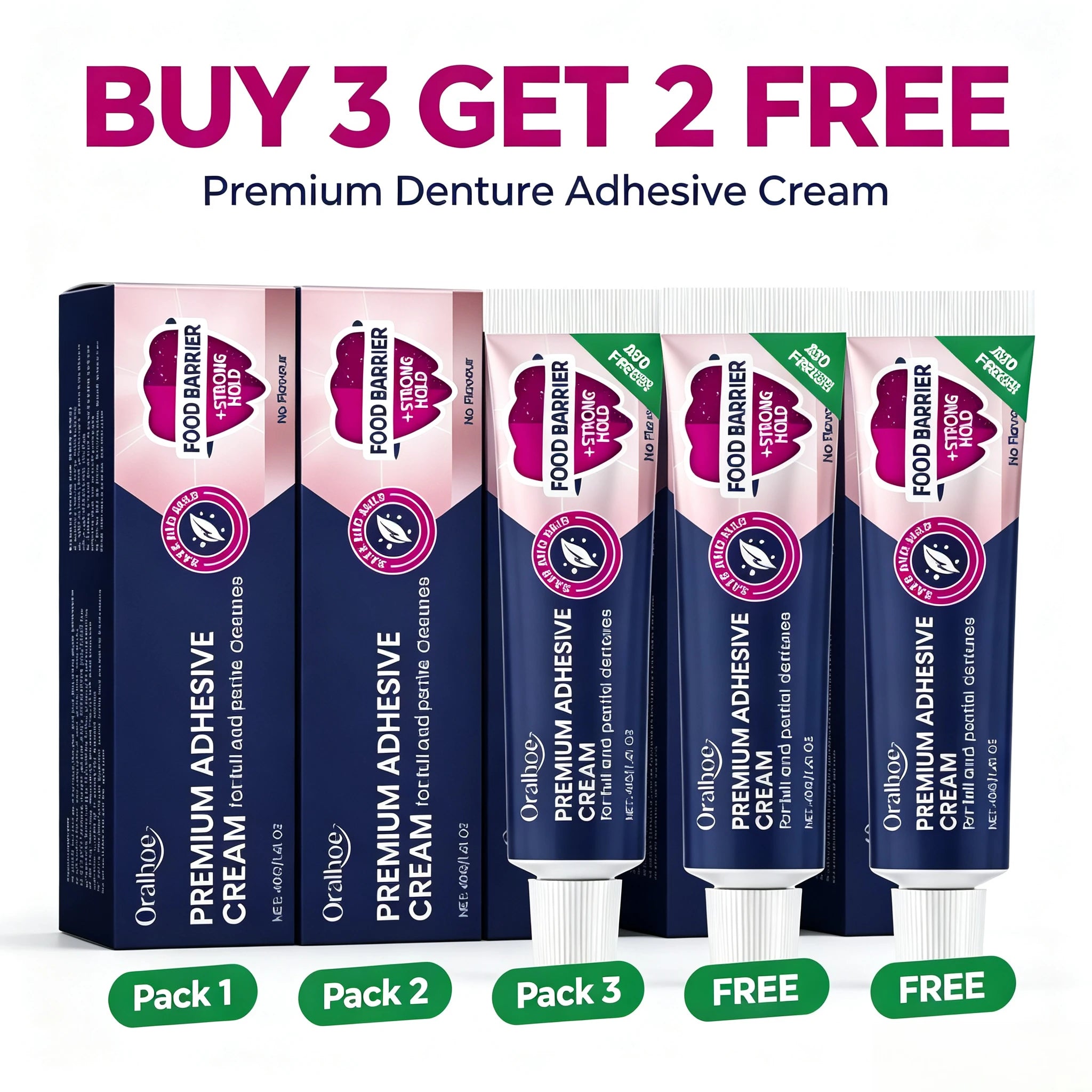 Premium Denture Adhesive Cream - Long Lasting Strong Hold & Food Barrier - 7
