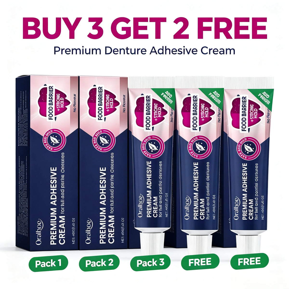 Premium Denture Adhesive Cream - Long Lasting Strong Hold & Food Barrier