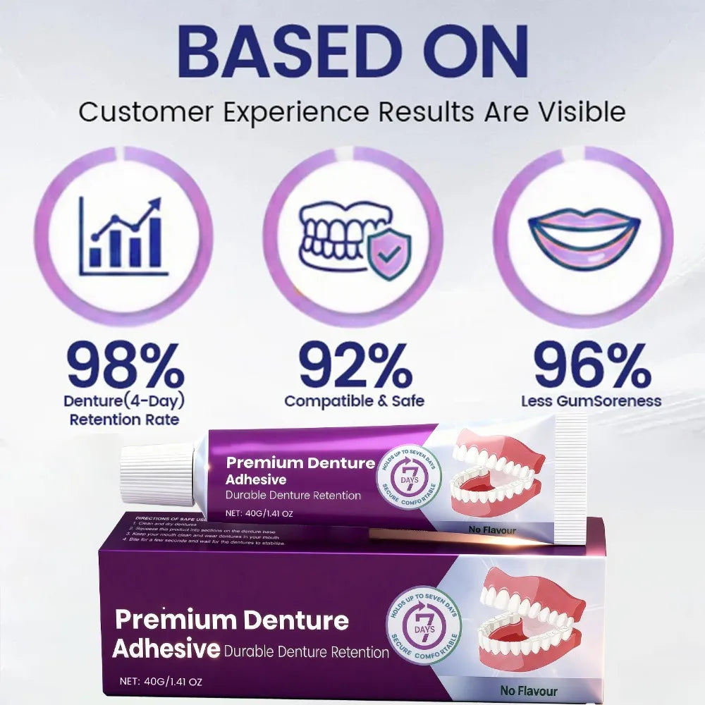 Premium Denture Adhesive Cream - Long-Lasting 96-Hour Hold for Comfortable Fit - 3