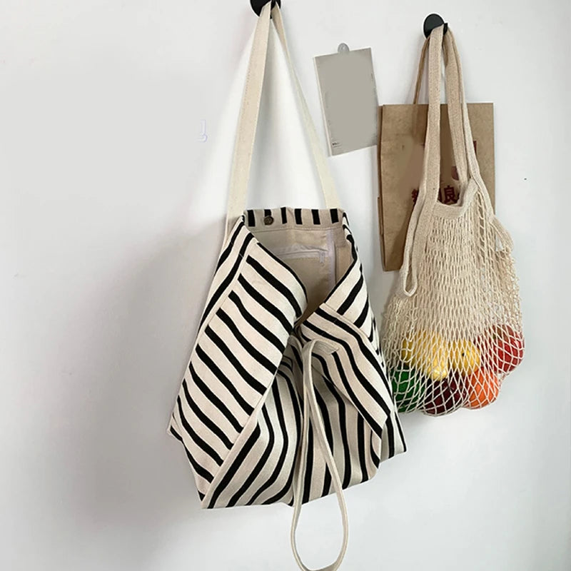 Luxury Striped Canvas Beach Tote