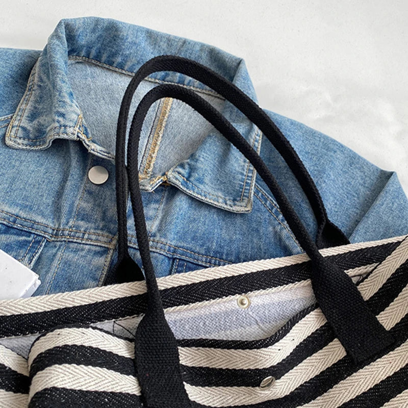 Luxury Casual Striped Canvas Tote