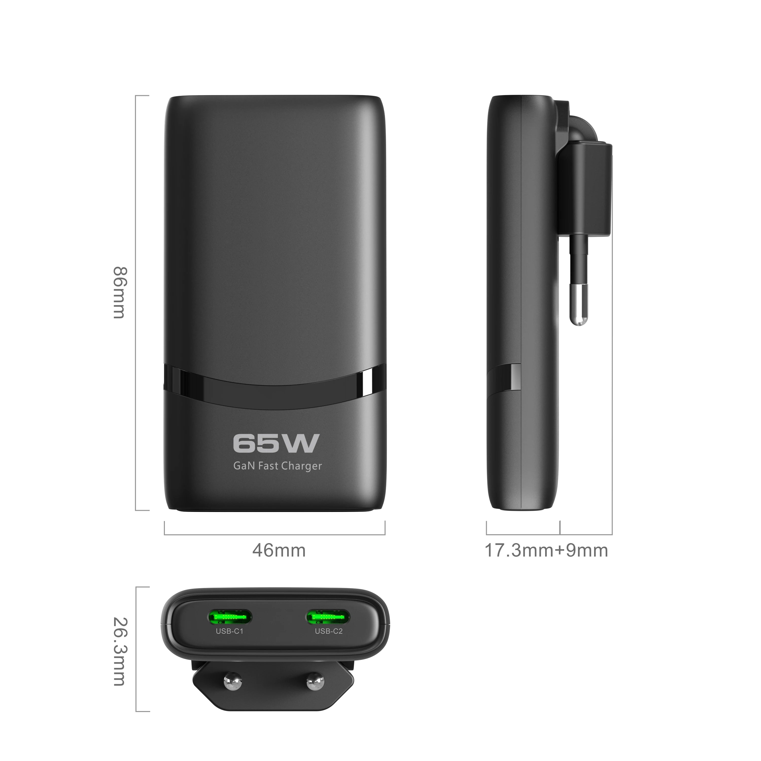 65W Ultra-Slim GaN Dual USB-C Fast Wall Charger for Laptop & Mobile - 3