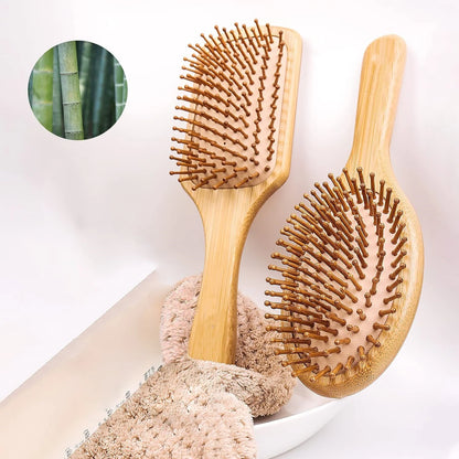 Natural Bamboo Paddle Hair Brush - Anti-Static Scalp Massage & Detangling