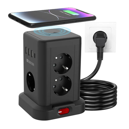 15-in-1 Vertical Power Strip Tower with USB-C & Wireless Charging