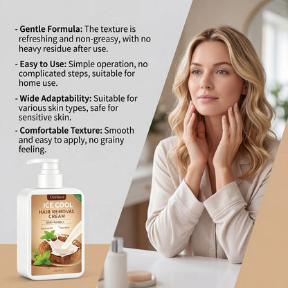 Ice Cool Painless Hair Removal Cream with Coconut Oil & Mint