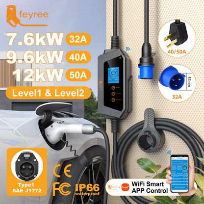 Portable J1772 EV Charger Level 2 - Smart WiFi App Control & Fast Charging