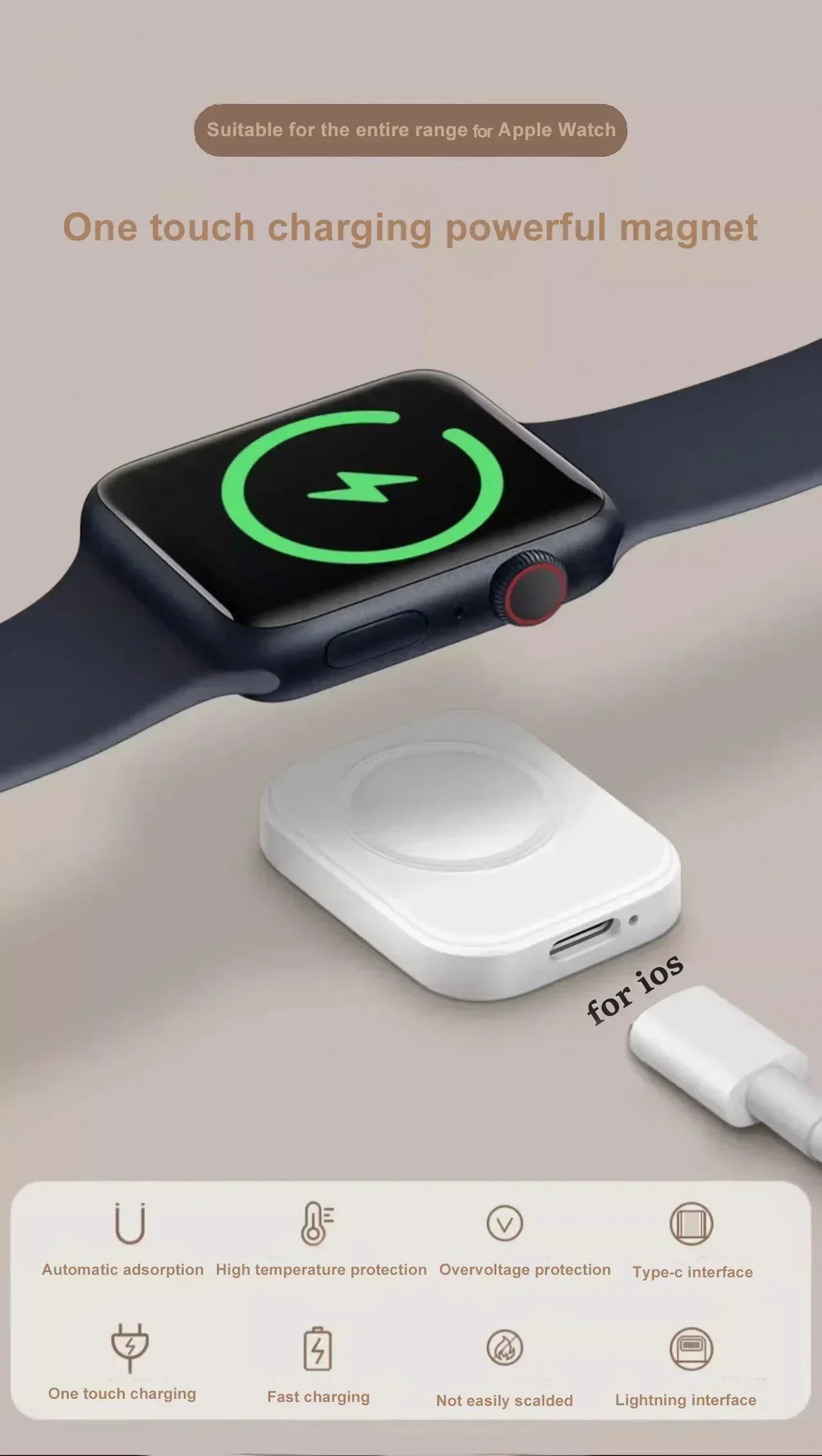 Magnetic Wireless Fast Charger for Apple Watch Series 1-9 & Ultra