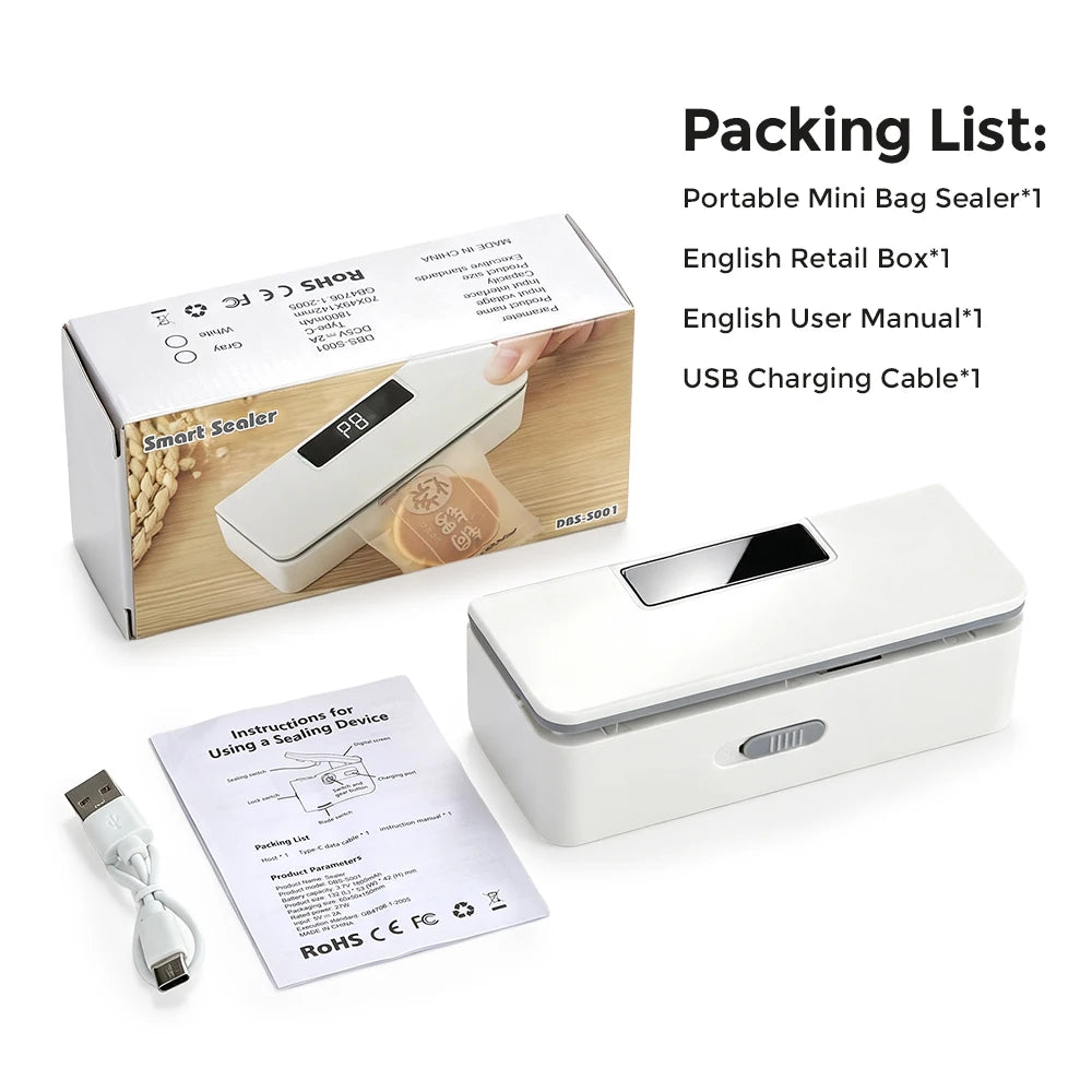 Portable Rechargeable Mini Bag Sealer with Built-in Cutter and 8 Heat Levels - 19