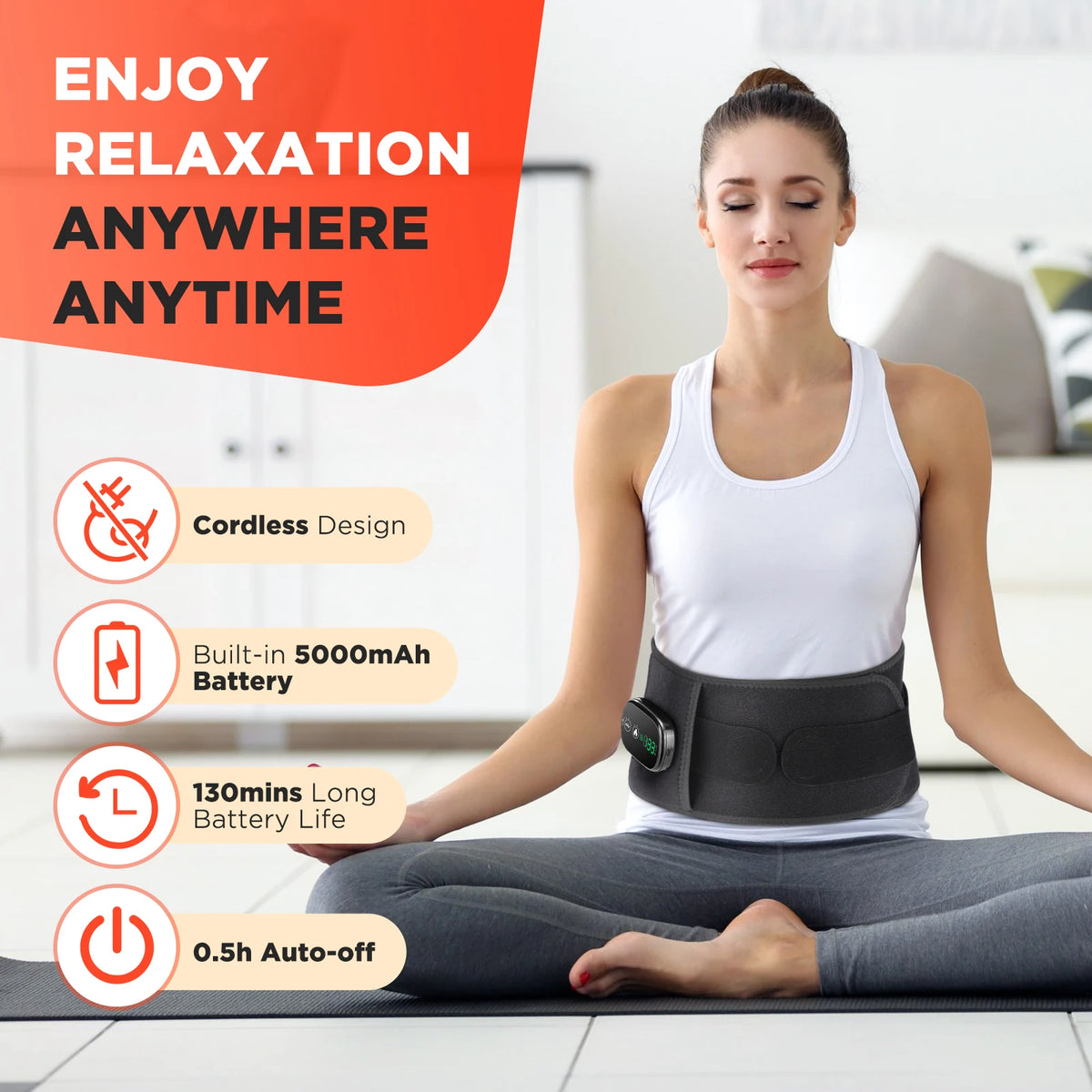 Cordless Lower Back Heating & Vibration Massager Belt with Lumbar Support