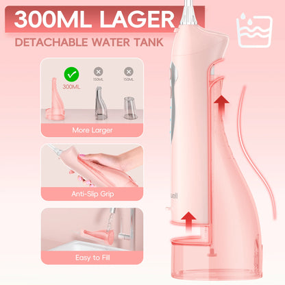 Rechargeable Portable Water Flosser with 6 Tips & 300ml Tank for Oral Care