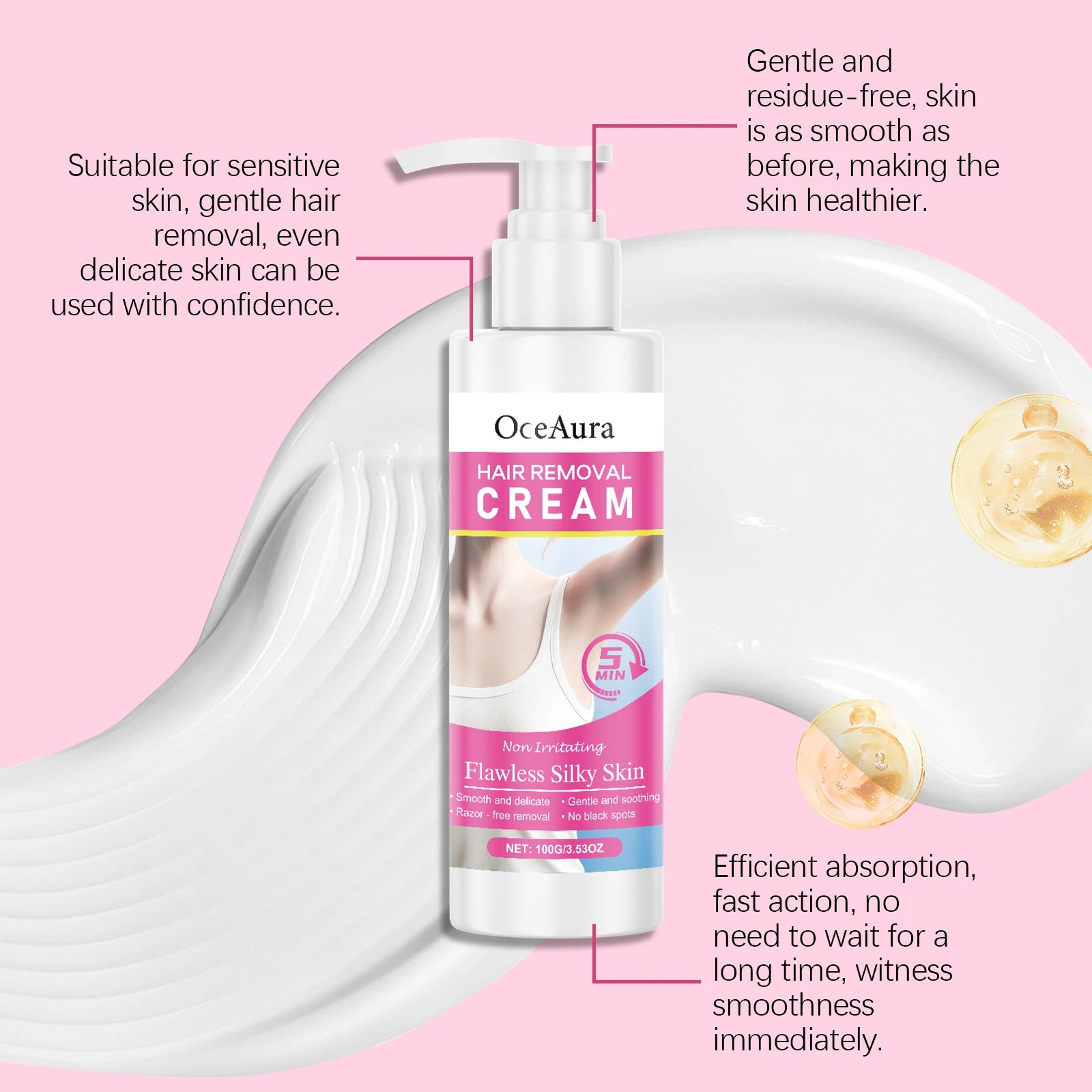 Painless Hair Removal Cream - Gentle Depilatory for Smooth & Silky Skin - 9