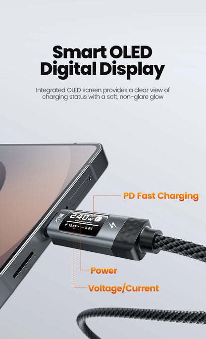 240W USB-C Fast Charging Cable with Real-Time OLED Power Display