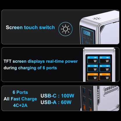 300W GaN 6-Port Desktop Fast Charger Station with Digital Display