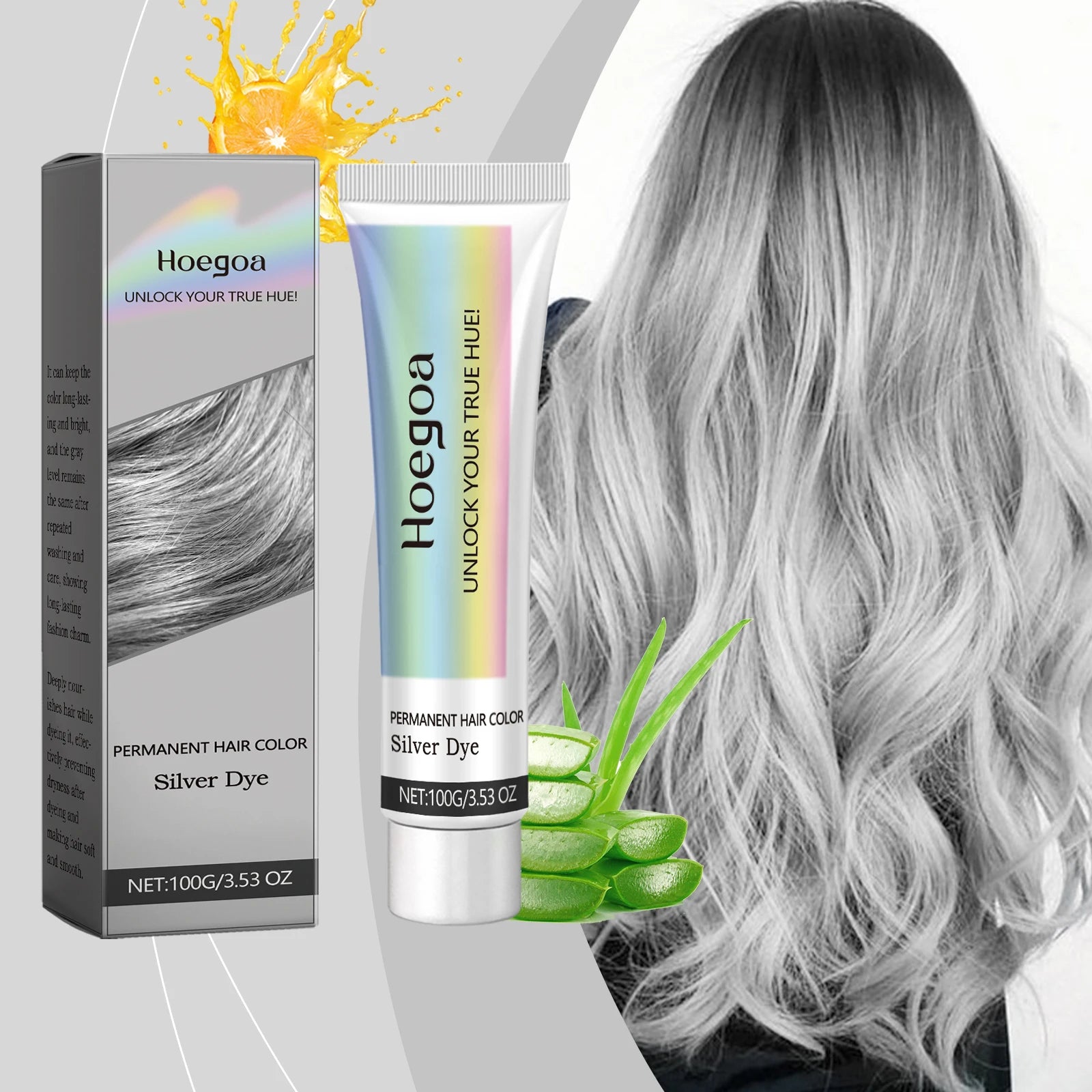 Permanent Silver Gray Hair Dye Cream - Professional Root & Full Coverage Formula - 8