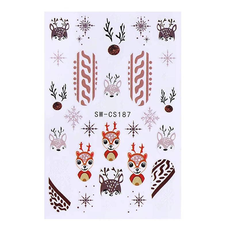 3D Christmas Nail Art Stickers - Festive Snowman & Snowflake Manicure Decals - 20