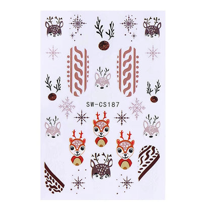 3D Christmas Nail Art Stickers - Festive Snowman & Snowflake Manicure Decals