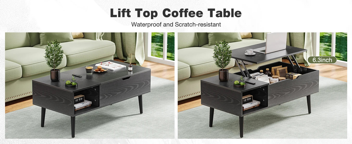 Modern Lift-Top Coffee Table with Hidden Storage & Adjustable Desk - 7