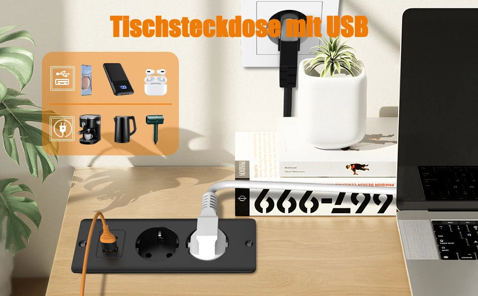 German Standard Dual Socket with PD 20W USB-C & 2.4A USB Fast Charging