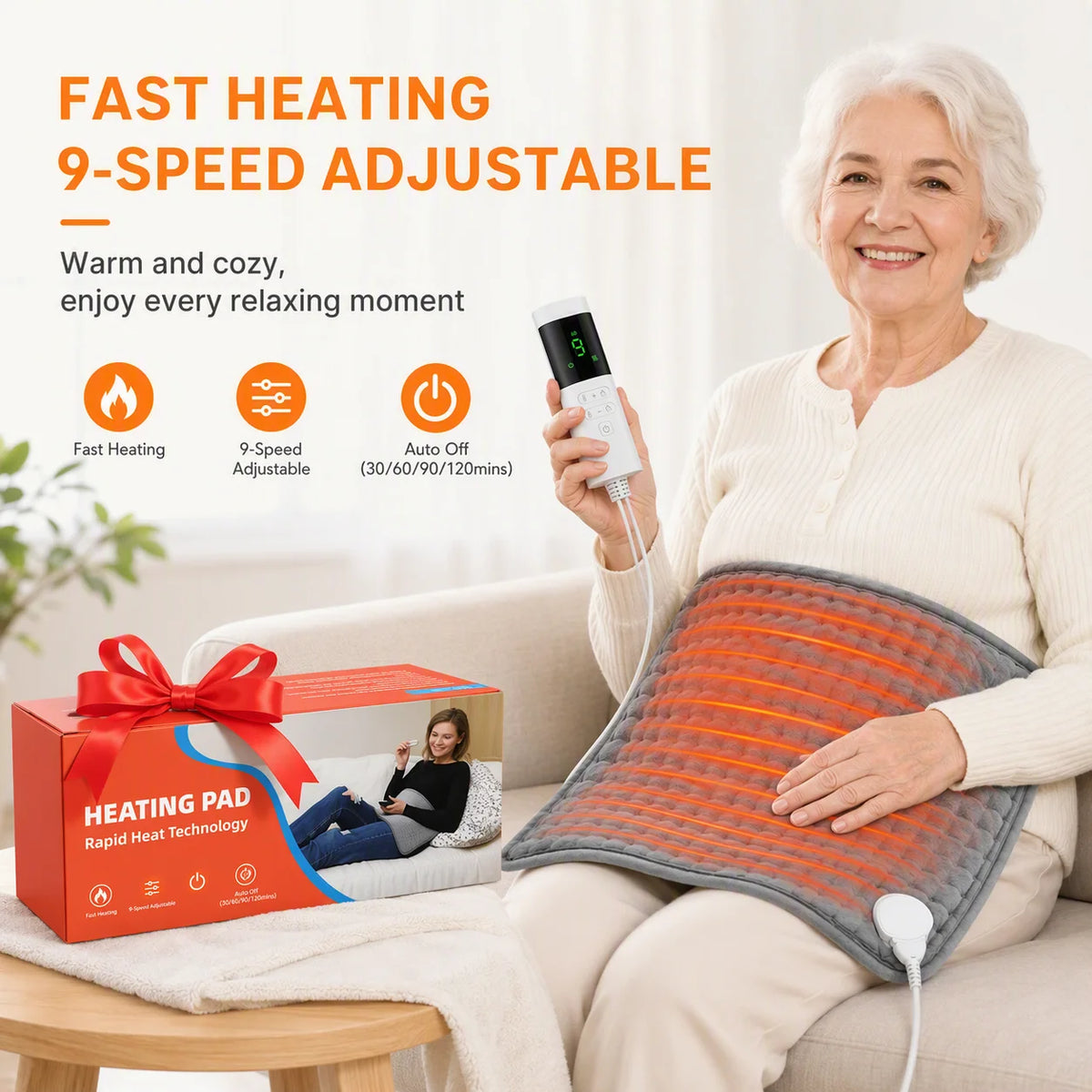 Electric Heated Relief Pad with 9 Temperature Settings and 4 Timer Modes